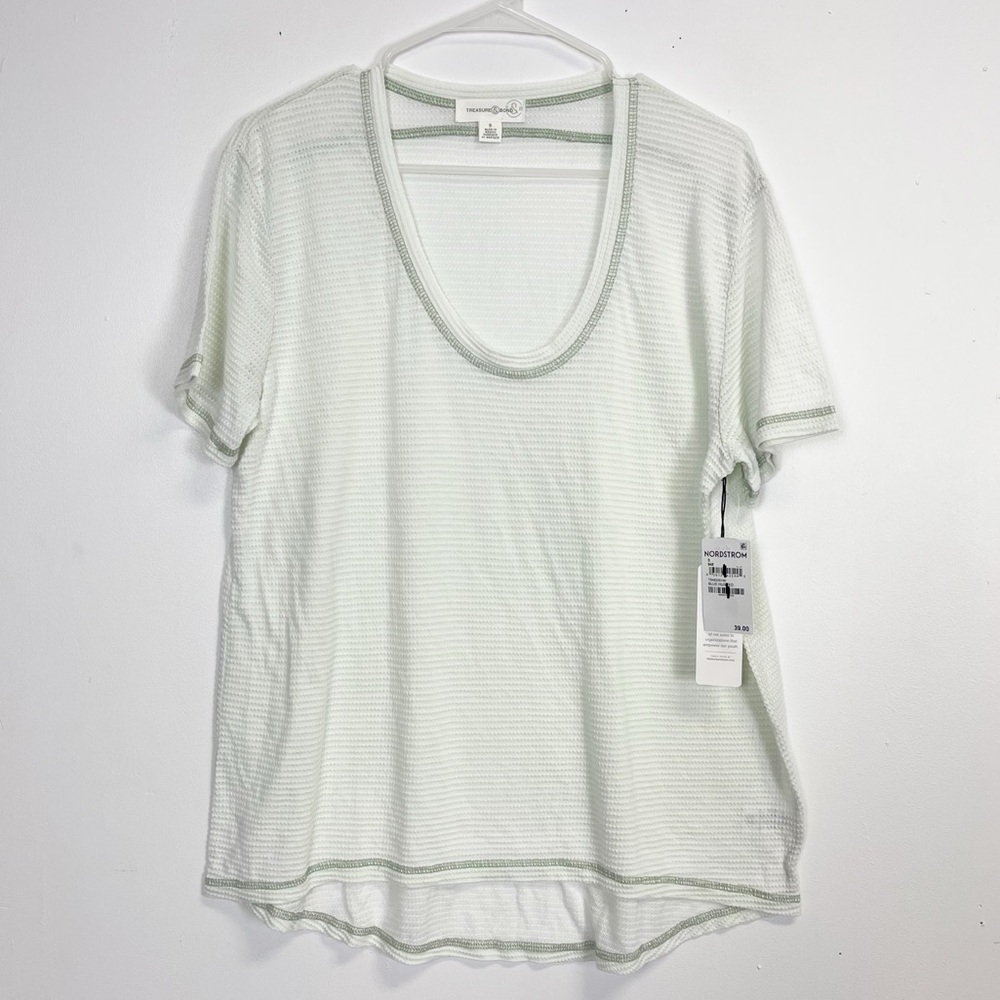 Treasure & Bond Shirt Womens Small Green White Short Sleeve Tee Tshirt NWT NEW
